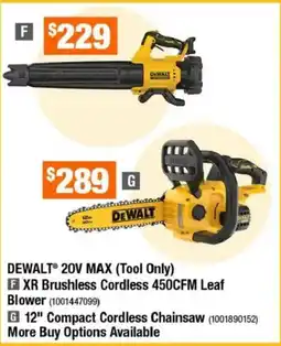 Home Depot DeWalt 20v max tool only xr brushless cordless 450cfm leaf blower offer