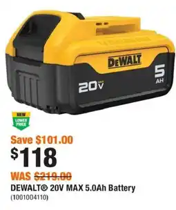 Home Depot DeWalt 20v max 5.0ah battery offer