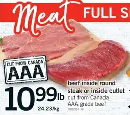 Fortinos Meat beef inside round steak or inside cutlet offer