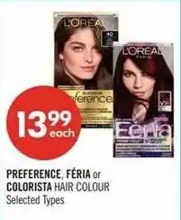 Shoppers Drug Mart Loreal preference, fera or colorista hair colour offer