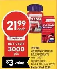 Shoppers Drug Mart Optimum Tylenol Acetaminophen Pain Relief Products offer