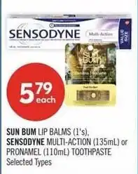 Shoppers Drug Mart Sun Bum lip balms or Sensodyne multi-action toothpaste or Pronamel toothpaste offer