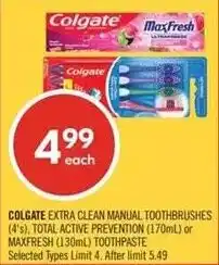 Shoppers Drug Mart Colgate extra clean manual toothbrushes offer