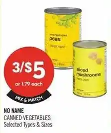 Shoppers Drug Mart No Name canned vegetables offer