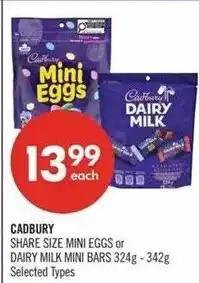 Shoppers Drug Mart Cadbury share size mini eggs or dairy milk mini bars offer