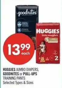 Shoppers Drug Mart Huggies jumbo diapers, goodnites or pull-ups training pants offer