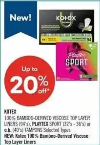 Shoppers Drug Mart Kotex 100% Bamboo-Derived Viscose Top Layer Liners offer