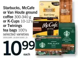 Fortinos Starbucks McCafe or Van Houte ground coffee or K-Cups or Twinings tea bags offer