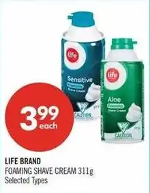 Shoppers Drug Mart Life brand foaming shave cream offer