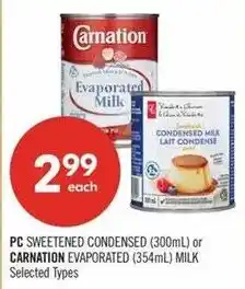 Shoppers Drug Mart PC sweetened condensed milk or Carnation evaporated milk offer