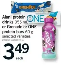 Fortinos Alani protein drinks or Grenade or ONE protein bars offer