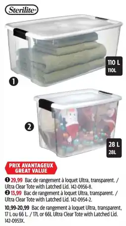 Canadian Tire Sterilite Ultra Clear Tote with Latched Lid offer