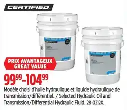 Canadian Tire Certified selected hydraulic oil and transmission/differential hydraulic fluid offer