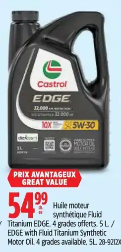 Canadian Tire Castrol edge with fluid titanium synthetic motor oil offer