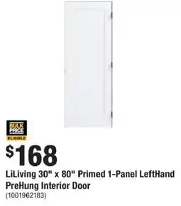 Home Depot LiLiving 30" x 80" primed 1-panel lefthand prehung interior door offer