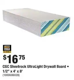 Home Depot CGC Sheetrock UltraLight Drywall Board offer