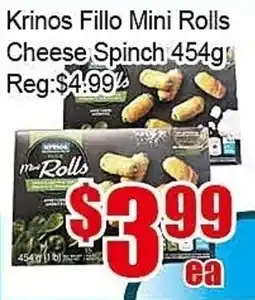 New Pacific Supermarket Krinos fillo mini rolls cheese spinach offer