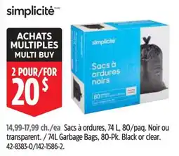 Canadian Tire Simplicité garbage bags offer