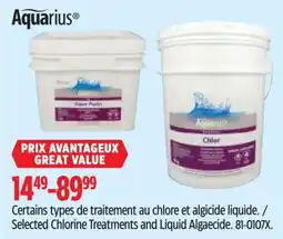 Canadian Tire Aquarius selected chlorine treatments and liquid algaecide offer
