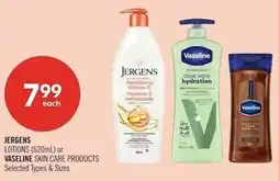 Shoppers Drug Mart Jergens lotions or Vaseline skin care products offer