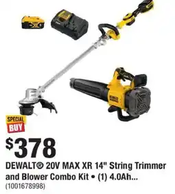 Home Depot DeWalt 20v max xr 14" string trimmer and blower combo kit offer