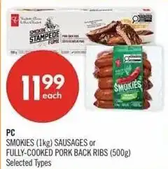 Shoppers Drug Mart PC smokies sausages or fully-cooked pork back ribs offer
