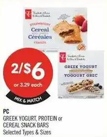 Shoppers Drug Mart PC Greek Yogurt, Protein or Cereal Snack Bars offer