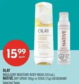 Shoppers Drug Mart Olay indulgent moisture body wash native dry spray or stick deodorant offer