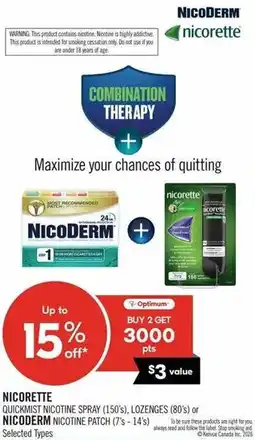 Shoppers Drug Mart Nicorette quickmist nicotine spray lozenges or nicoderm nicotine patch offer
