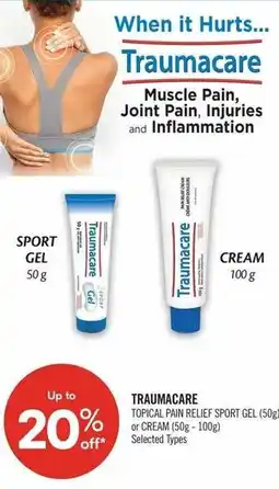 Shoppers Drug Mart Traumacare topical pain relief sport gel or cream offer