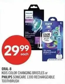 Shoppers Drug Mart oral-b kids color changing bristles or philips sonicare 1300 rechargeable toothbrush offer