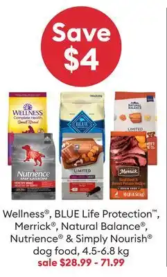 Petsmart Wellness , BLUE Life Protection , Merrick , Nutrience , Natural Balance & Simply Nourish dog food offer