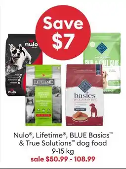 Petsmart Nulo , Lifetime , BLUE Basics & True Solutions dog food offer