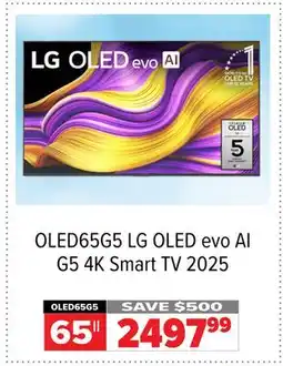 2001 Audio Video OLED65G5 LG OLED evo AI G5 4K Smart TV 2025 offer