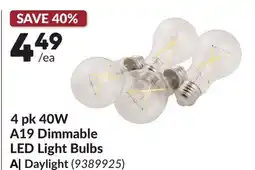 Princess Auto 4 pk 40W A19 Dimmable Daylight LED Light Bulbs offer