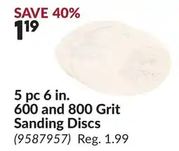 Princess Auto 5 pc 6 in. 600 and 800 Grit Sanding Discs offer