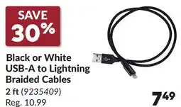 Princess Auto Black or White USB-A to Lightning Braided Cables offer