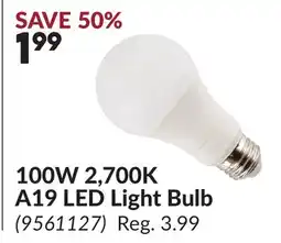 Princess Auto 100W 2,700K A19 LED Light Bulb offer