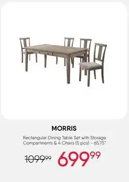 Meubles RD Morris - Rectangular Dining Table with Storage Compartments and 4 Chairs - Grey offer