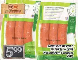 Supermarché PA SAUCISSES DE PORC NATUREL VALENS | Natural Pork Sausages offer