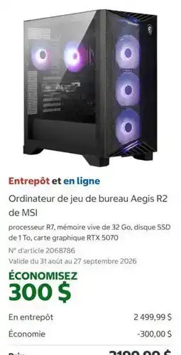 Costco Msi ordinateur de jeu de bureau aegis r2 offer