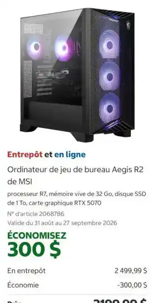 Msi ordinateur de jeu de bureau aegis r2
