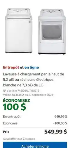 Costco Lg top load washer or electric dryer offer