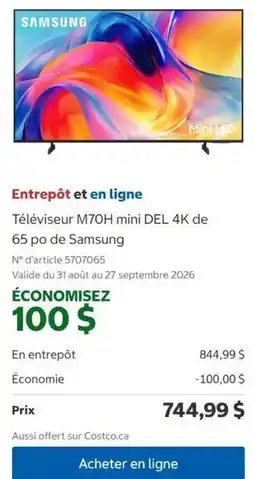 Costco Samsung téléviseur M70H mini DEL 4K offer