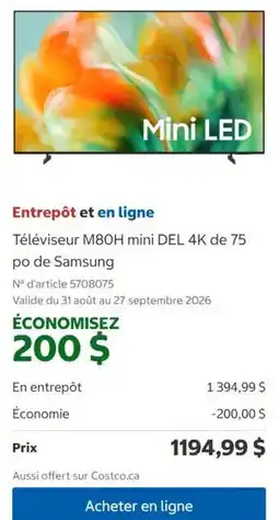 Costco Samsung téléviseur M80H mini DEL 4K offer