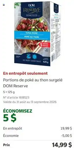Costco Dom reserve portions of poke au thon surgelé offer
