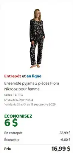 Costco Nikrooz ensemble pyjama 2 pieces Flora offer