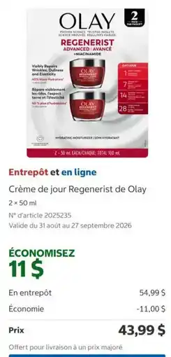 Costco Olay crème de jour regenerist offer