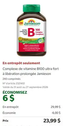 Costco Jamieson complexe de vitamine B100 ultra fort offer