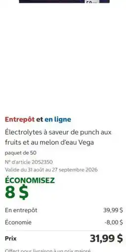 Costco Vega electrolytes punch fruits melon d'eau offer